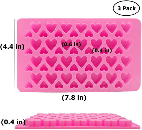 3 Pcs Candy Ice Mold, CNYMANY Valentine's Day Silicone Mini Heart Shaped Ice Cube Trays Gumdrop Jelly Chocolate Mold - Pink...