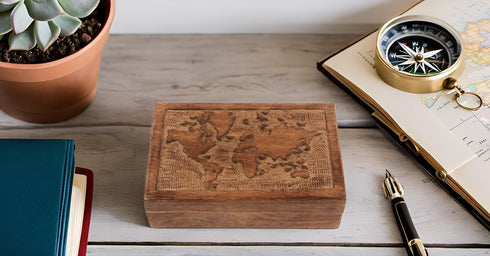 Great Birthday Gift Ideas - Handmade Decorative World Map Wooden Jewelry Box - Treasure Chest, Organizer, Keepsake, Trinket Holder, Watch Box With...