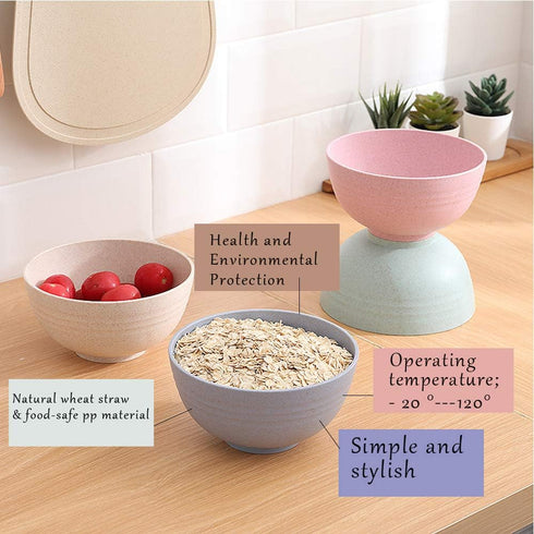 Lnrkai 5 PCS Pink Cereal Bowls, 24 OZ Unbreakable Wheat Straw Bowls, Injection Molded Polypropylene (PP), Modern Style, Round, 5.9 x 3.1 Inches, D...