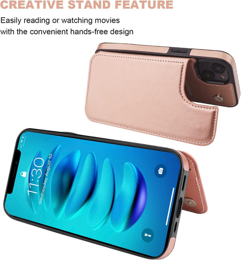 Compatible with iPhone 14 Plus Wallet Case with Card Holder, PU Leather Kickstand Card Slots Case, Double Magnetic Clasp and Durable Shockproof Co...