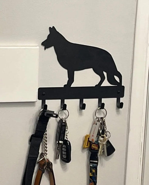 German Shepherd #1 Key Holder Dog Leash Hanger for Wall - Large 9 inch Wide with 5 Hooks - Made in USA...