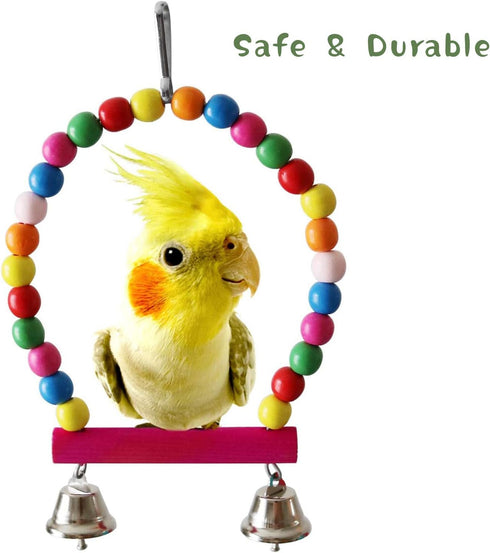 BWOGUE Bird Swing Toys with Bells Pet Parrot Cage Hammock Hanging Toy Perch for Budgie Love Birds Conures Small Parakeet Finches Cockatiels (5 Pac...
