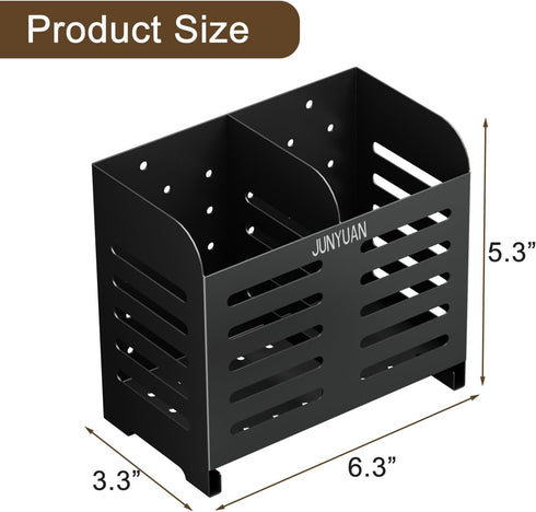 Kitchen Utensil Holder for Countertop with 2 Compartments,Wall Mount Utensil Drying Racks,Self Adhesive Utensil Caddy with Drain Tray, Black Hangi...