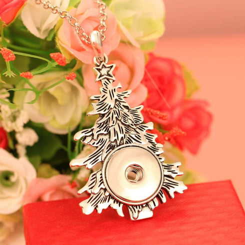 Snap Jewelry Necklace Charms with 6pcs Christmas Tree Shape Snap Button Pendant for Women 18mm Button Jewelry...
