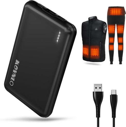 Battery Pack for Heated Vest, 5V 2A 10000mAh USB Power Bank with USB-C Charging Cable, Ultra Thin Portable Charger for Heated Jacket, Pants, Scarf...