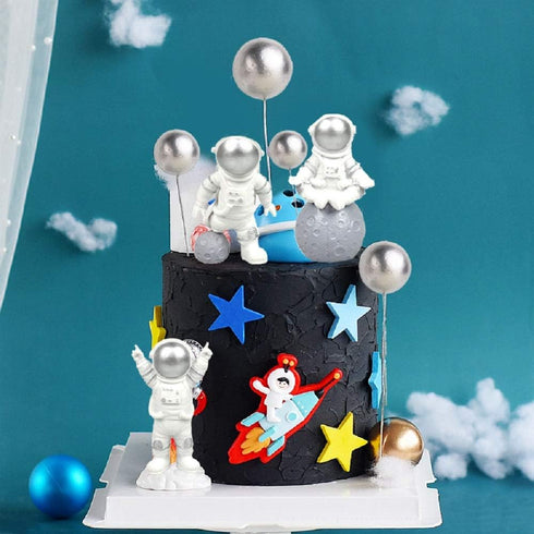 LaVenty 7 PCS Space Cake Cupcake Decoration Rocket Cake Decoration Astronaut Cake Decoration for Outer Space Birthday Cupcake Decoration...