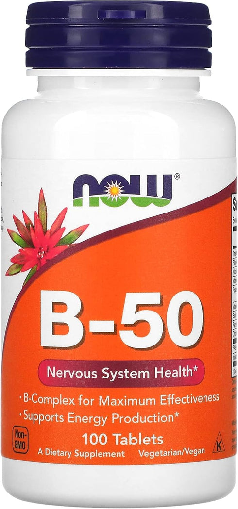 NOW Supplements, Vitamin B-50 mg, Energy Production*, Nervous System Health*, 100 Tablets...
