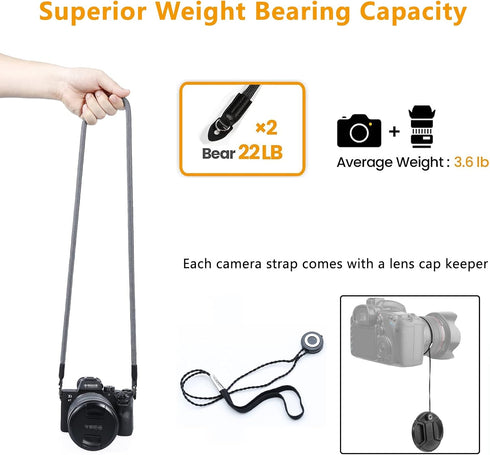 Camera Shoulder Strap Climbing Rope Camera Neck Strap for Mirrorless and DSLR Cameras, with Lens Cap Keeper (Silver)...