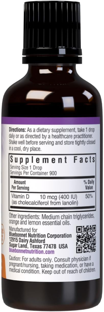 BlueBonnet Liquid Vitamin D3 Drops 400 IU, Citrus, 1 Fl Oz...