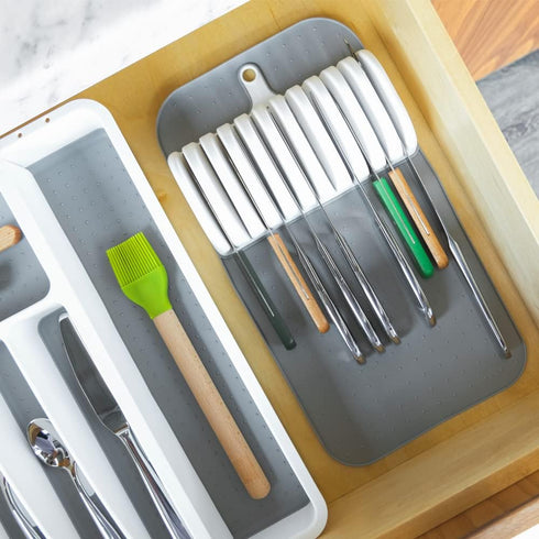 Madesmart Premium Antimicrobial Classic Large Knife Mat Soft-Grip, Non-Slip Drawer, Long-Lasting Home Organization, EPA Certified, White...