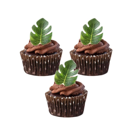 GEORLD 48pcs Edible Tropical Turtle Leaves Cupcake toppers Palm Leaf Cake for Hawaii Theme Jungle Party Cake Summer Decoration...