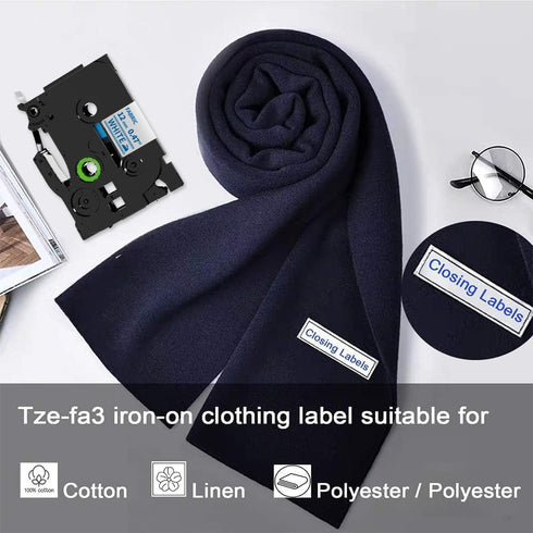 Fimax Compatible Fabric Iron-on Clothing Label Replace for Brother P Touch Fabric Tape TZe-FA3 TZeFA3 Tape 12mm 0.47'' for PT-D210 PT-D400 PT-H100...