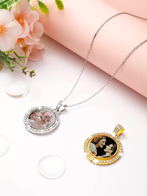 Ferraycle 27 Pieces Rhinestone Bezel Pendant Trays Set Including 9 Pieces Double-Sided Sublimation Blank 1 Inch Bezel Round Pendant Trays Charms w...
