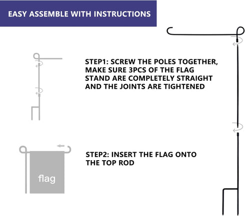 hogardeck Garden Flag Holder Stand, Thickened Pole Sturdy and Straight Premium Yard Flag Holder Weather-Proof Metal Flagpole for American Flag, Ch...