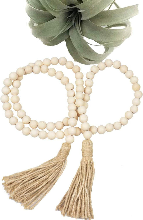 2Pcs Wood Beads Garland - Natural Prayer Wood String Beads Farmhouse Beads Wall Hanging for Wall Vase Door Handle Decor...