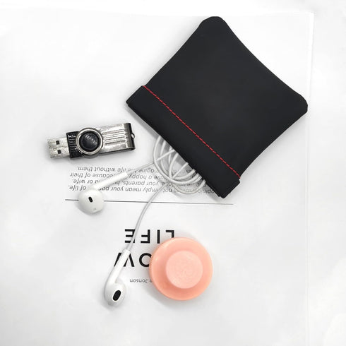 3pcs Earphone Pouch PU Leather Headphone Storage Bag Universal Spring Bag Closure Soft Elastic Snap Spring Pouch for Storing Earphones, Coins, Key...