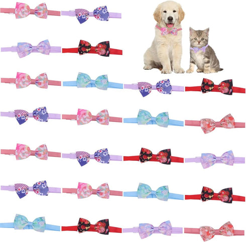 24Pcs Dog Adjustable Bow Tie,Dog Collar Puppy Neckties Dog Ties Adjustable Pet Collars Dog Grooming Accessories(Mixed Color)...