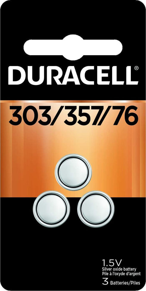 Duracell 303/357/76 Silver Oxide Button Battery, 3 Count Pack, 303/357/76 1.5 Volt Battery, Long-Lasting for Watches, Medical Devices, Calculators...