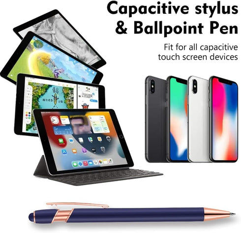 12 PCS 2-in-1 Stylus Retractable Ballpoint Pens,Pen with Stylus tips, 1.0 mm Black Ink Metal Pen Stylus Pens for Touch Screens,12 Pens and 12 Refi...