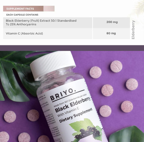 Elderberry with Vitamin C - 90 chewable Tablets - Highly Concentrated (50x) Black Elderberry Extract...