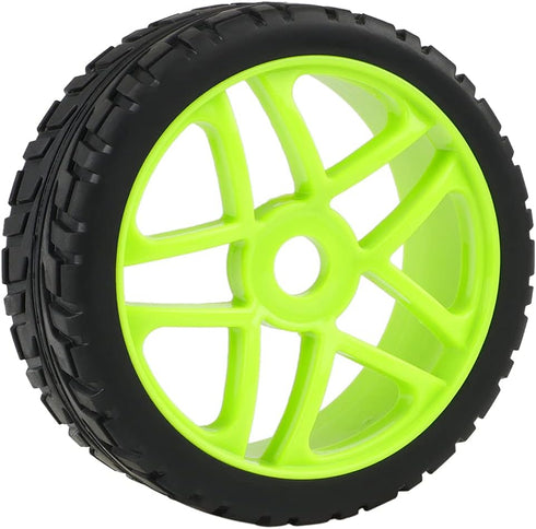1:8 Off-Road RC Buggy 17mm Hub Wheel Rims and Tires H Tread Pattern Fluorescent Green Pack of 4...