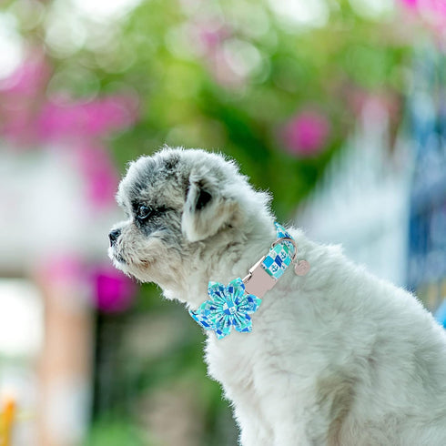 Dog Collar with Flower, Comfortable Cotton Summer Dog Flower Collar, Durable Metal Buckle Cute Pet Collar for Large Girl Boy Dog, L, Neck 16-24in...