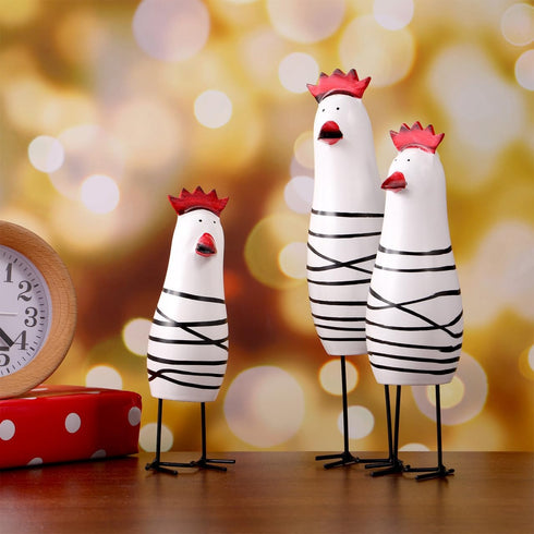 Amosfun 3pcs Wooden Chicken Carving Figurines Home Kitchen Decoration Tabletop Ornament Chook Animal Statue 6-8 Inches...