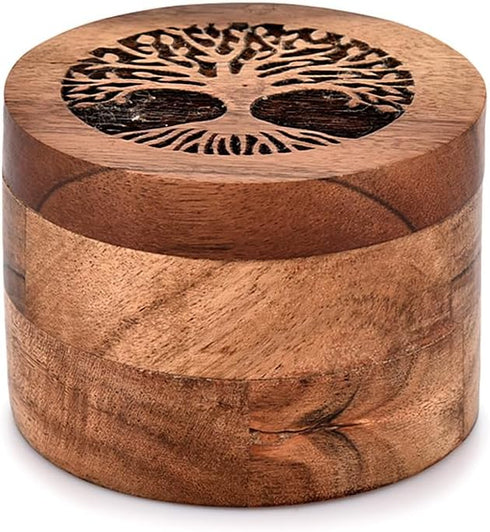 Acacia Wood Spice Cellars Box with Lid for Kitchen, Countertop, Round Storage Box for Spices (3.5" x 3.5" x 2.5")...