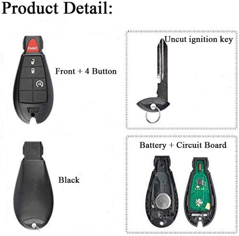 Keyless Entry Remote Car Key Fob Replacement for GQ4-53T for 2013-2018 Dodge Ram 1500 2500 3500...