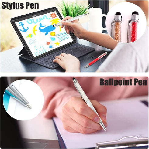 8Pcs Crystal Diamond Stylus Pens, FHDUSRYO 2 in 1 Black Ink Capacitive Ballpoint Pens with 8 Replacement Refills, Bling Rhinestones Retractable To...