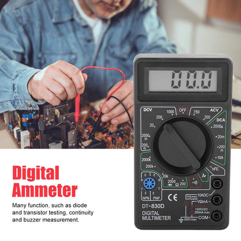 Black DT830D Auto Ranging Digital Multimeter, Continuity Ohm Digital Multimeter, for Transistor Testing Diode Testing Continuity Measurement Buzze...