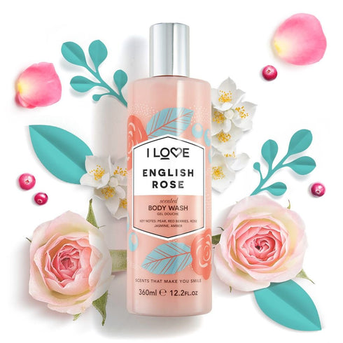 I Love English Rose Scented Body Wash - Moisturizing Body Wash and Foaming Bubble Bath - Rose, Amber, and Jasmine Fragrance - 12.7 oz...