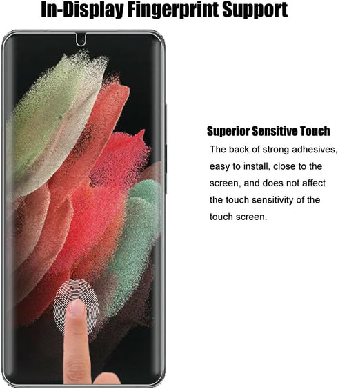 (2+2) For Samsung Galaxy S21 Ultra 5G (2 Pack) Screen Protector (Not Glass), Flexible Soft TPU Film and (2 Pack) Camera Lens Protector, Fingerprin...