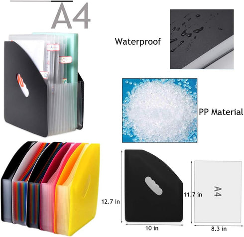 Lemical Desktop Expanding File Holder 13 Rainbow Pockets Portable File Folder A4 File Organizer Self Standing Accordion Document Storage Box High ...