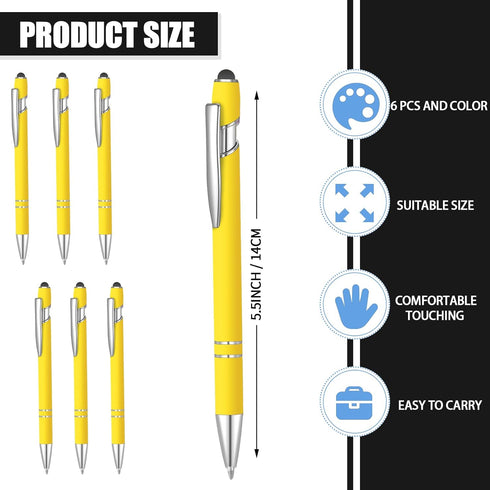 6 Pcs Blue Ink Ballpoint Pen with Stylus Tip 2 in 1 Ballpoint Pen Metal Pens Stylus Pen for Touch Screens School Office Coworkers (Yellow)...