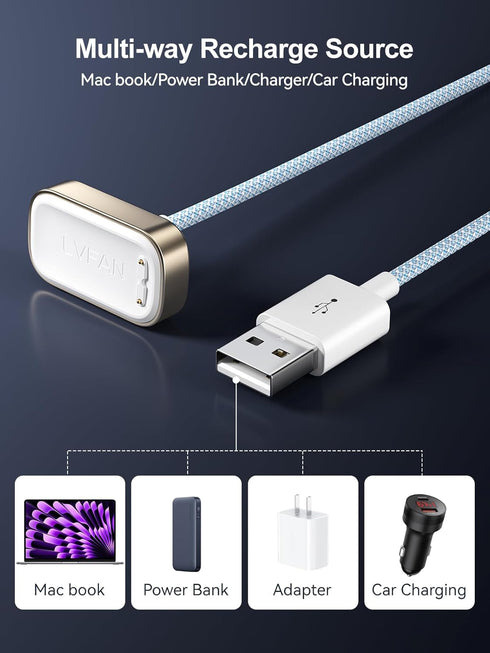LVFAN Charger Cable for Fitbit Charge 6/Charge 5/Luxe, Fast Charging Cable Smartwatch Replacement Accessories Nylon Braided Cord Charger Dock for ...