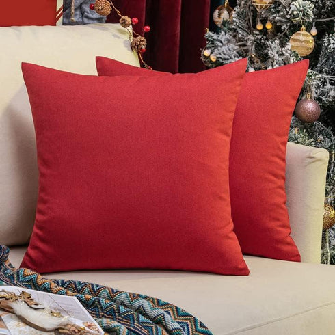 Woaboy Set of 2 Red Outdoor Throw Pillow Covers Decorative Farmhouse Linen Pillowcase Solid Waterproof Cushion Cases for Bedroom Living Room Sofa ...