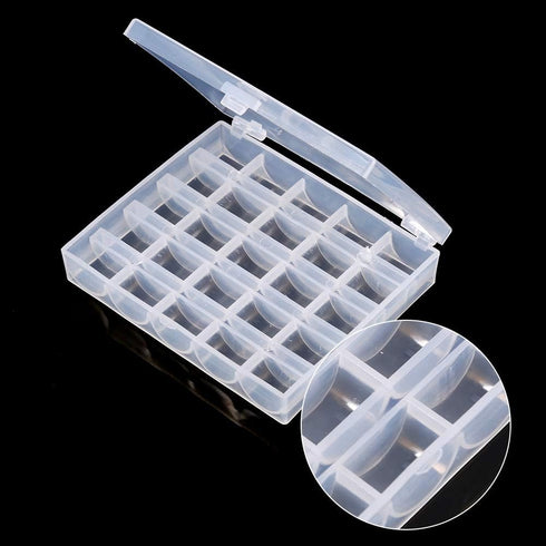 Sewing Machine Bobbins Box, Empty Bobbin Storage Organizer Hard Plastic Case Transparent 25 Slots Spools Class Container Sewing Craft Clear Box Th...
