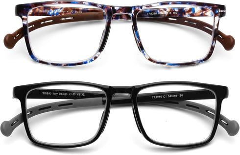AQWANO 2 Pack Flexible TR90 Reading Glasses for Women Men Long Arms for Neck Hanging, Ultra-light Sports Style Readers Blue Light Block Anti Glare...