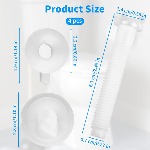 4 Pack Toilet Seat Screws Replacement Kit, Plastic Toilet Seat Screws/Toilet Seat Bolts, Toilet Screws for Seat Hardware with Nuts and Washers for...