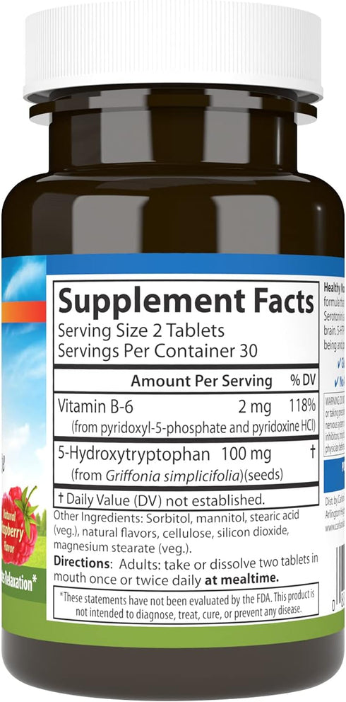 Carlson Healthy Mood 5-HTP Elite 100 mg with Vitamin B6 - Mood Support & Relaxation Supplement - Raspberry Chewable - 60 Tablets...