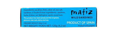 Matiz Sardines in Olive Oil, 4.2 Ounce Can, Spanish Gourmet Wild Caught Natural Fish for Tapas, Snacks, or Meals, Protein Rich, Sealed Freshness...