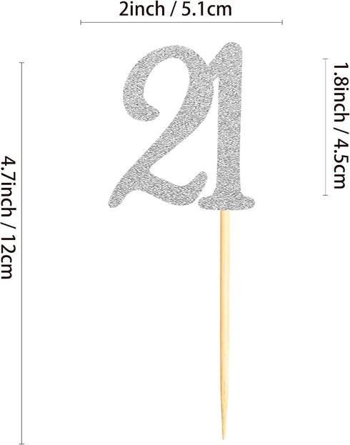 Sumerk 24PCS 21 Cupcake toppers Silver Glitter 21st Birthday Cupcake Picks Anniversary Party Decorations...