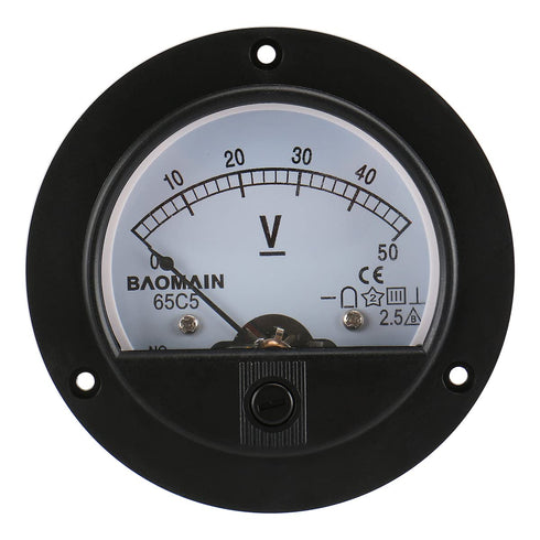 Baomain DC 50V Round Voltmeter Voltage Meter 65C5 Gauge Analog Panel Class 2.5 CE...