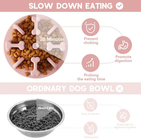 Slow Feeder Dog Bowls Insert, Animire Soft Silicone Anti-Choking Puzzle Slow Feeder, Anti-Slip Slow Down Eating Feeder Insert, Compatible with Reg...