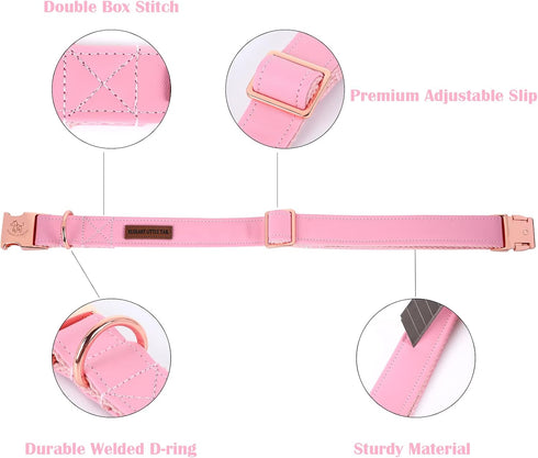 Elegant little tail Pink Dog Collar and Leash, Durable Pet Collar, Leather Dog Collar Adjustable Girl Dog Collars for X-Small Dogs...