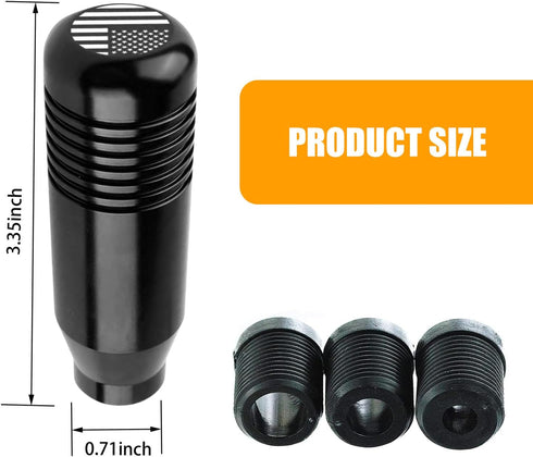 Pack-1 Manual Car Shift Knob with 0.31In/0.39In/0.47In (8mm/10mm/12mm) Adapters, Personalized American Flag Design, Universal 3.34In Waterproof Me...