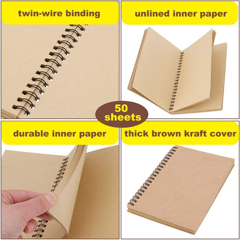 Mtsooning Kraft Paper Unlined Notebooks, 100Pages/50Sheets 6.89x4.92Inch Brown Cover Sketchbook Memo Diary Subject Journal Planner for Travelers S...