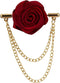 Maroon Rose with Double Hanging Chain Lapel Pin, Brooch Suit Stud, Shirt Studs Men's Accessories...