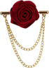 Maroon Rose with Double Hanging Chain Lapel Pin, Brooch Suit Stud, Shirt Studs Men's Accessories...
